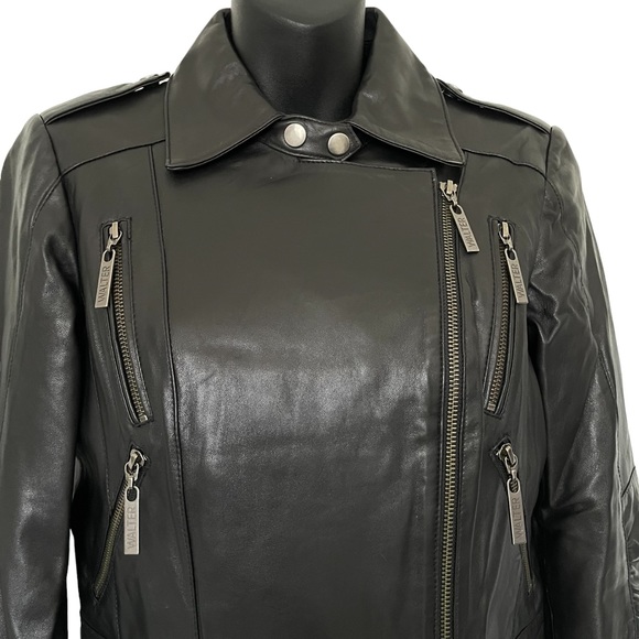 Women's Black Lambskin Leather Moto Biker Jacket Blazer by Walter Baker - Size 2 - Picture 3 of 16